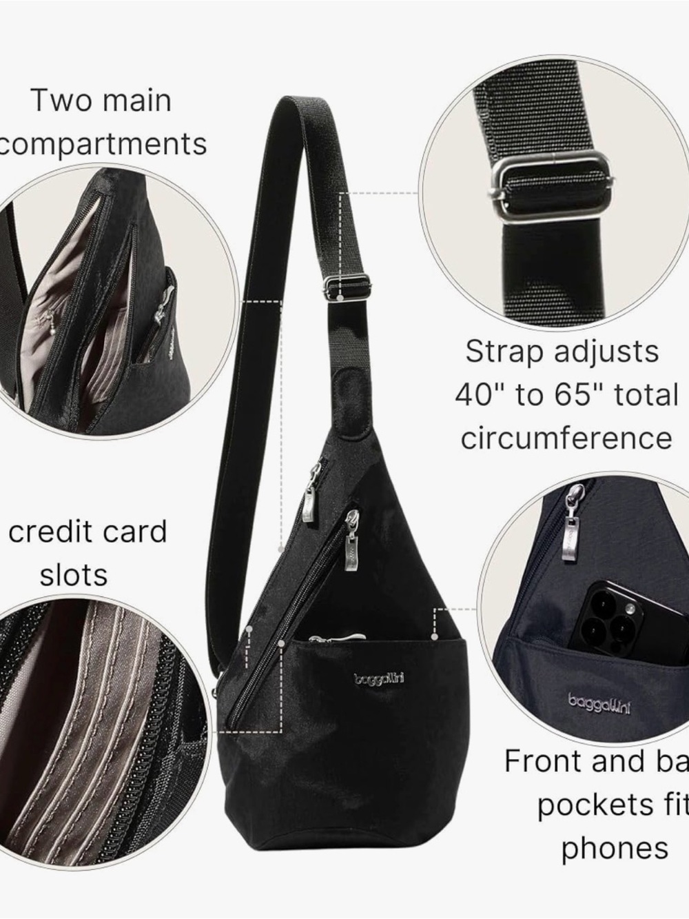 EUC Baggallini Black Chettah RFID Print Nylon Mini Crossbody Sling Travel Bag - Picture 13 of 13
